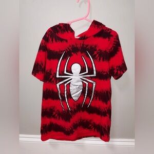 Marvel spider man red short sleeve hooded shirt spider graphic boys size 10